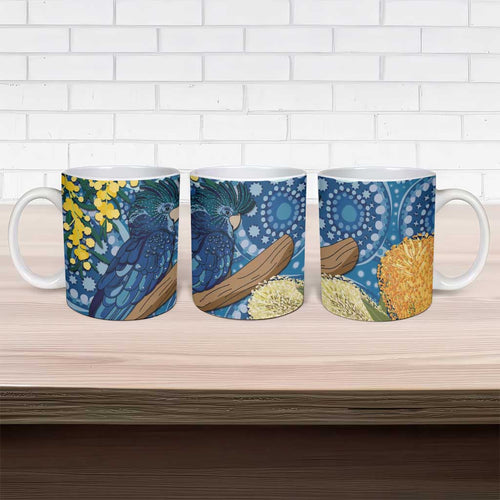 Black Cockatoo Australia Aboriginal Art Ceramic Mug NAIDOC Week - Nature Lovers