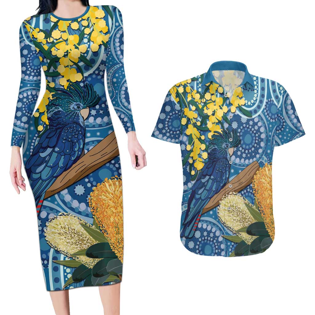 Black Cockatoo Australia Aboriginal Art Couples Matching Long Sleeve Bodycon Dress and Hawaiian Shirt NAIDOC Week - Nature Lovers