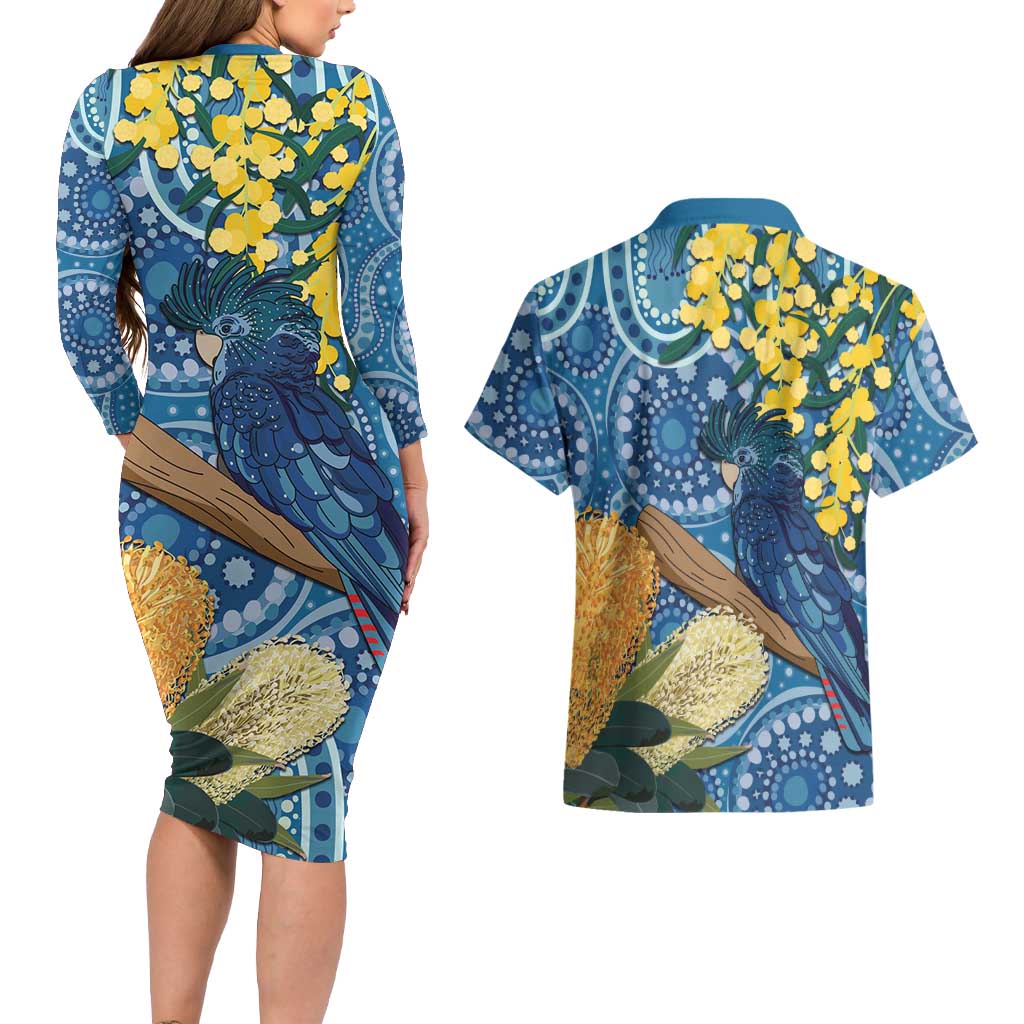 Black Cockatoo Australia Aboriginal Art Couples Matching Long Sleeve Bodycon Dress and Hawaiian Shirt NAIDOC Week - Nature Lovers