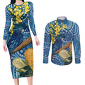 Black Cockatoo Australia Aboriginal Art Couples Matching Long Sleeve Bodycon Dress and Long Sleeve Button Shirt NAIDOC Week - Nature Lovers
