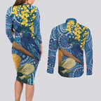 Black Cockatoo Australia Aboriginal Art Couples Matching Long Sleeve Bodycon Dress and Long Sleeve Button Shirt NAIDOC Week - Nature Lovers