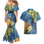 Black Cockatoo Australia Aboriginal Art Couples Matching Mermaid Dress and Hawaiian Shirt NAIDOC Week - Nature Lovers