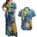 Black Cockatoo Australia Aboriginal Art Couples Matching Off Shoulder Maxi Dress and Hawaiian Shirt NAIDOC Week - Nature Lovers