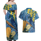 Black Cockatoo Australia Aboriginal Art Couples Matching Off Shoulder Maxi Dress and Hawaiian Shirt NAIDOC Week - Nature Lovers