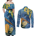 Black Cockatoo Australia Aboriginal Art Couples Matching Off Shoulder Maxi Dress and Long Sleeve Button Shirt NAIDOC Week - Nature Lovers
