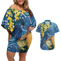 Black Cockatoo Australia Aboriginal Art Couples Matching Off Shoulder Short Dress and Hawaiian Shirt NAIDOC Week - Nature Lovers