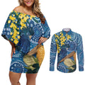 Black Cockatoo Australia Aboriginal Art Couples Matching Off Shoulder Short Dress and Long Sleeve Button Shirt NAIDOC Week - Nature Lovers