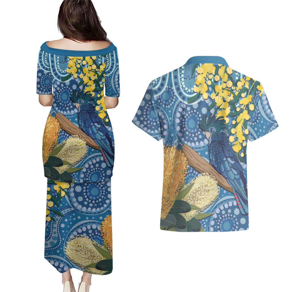 Black Cockatoo Australia Aboriginal Art Couples Matching Puletasi and Hawaiian Shirt NAIDOC Week - Nature Lovers