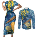 Black Cockatoo Australia Aboriginal Art Couples Matching Short Sleeve Bodycon Dress and Long Sleeve Button Shirt NAIDOC Week - Nature Lovers