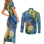 Black Cockatoo Australia Aboriginal Art Couples Matching Short Sleeve Bodycon Dress and Long Sleeve Button Shirt NAIDOC Week - Nature Lovers
