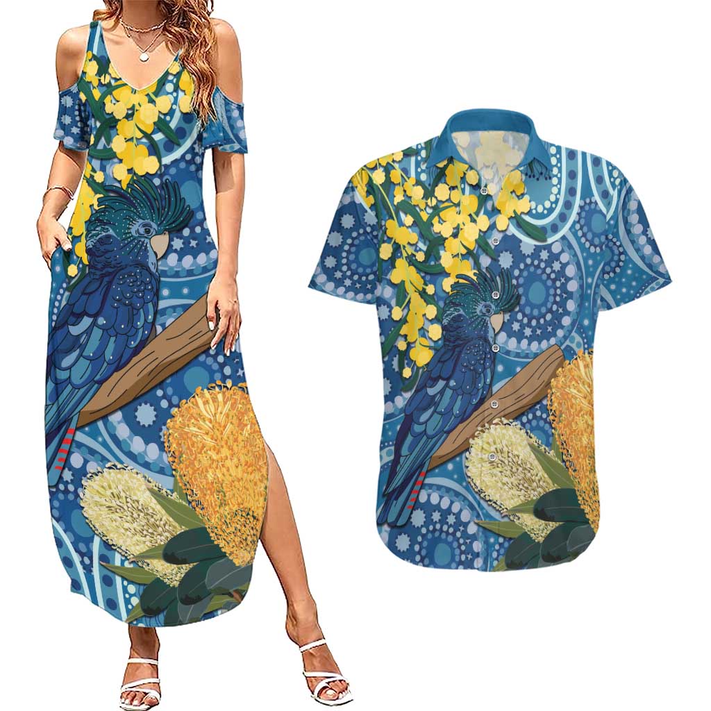 Black Cockatoo Australia Aboriginal Art Couples Matching Summer Maxi Dress and Hawaiian Shirt NAIDOC Week - Nature Lovers