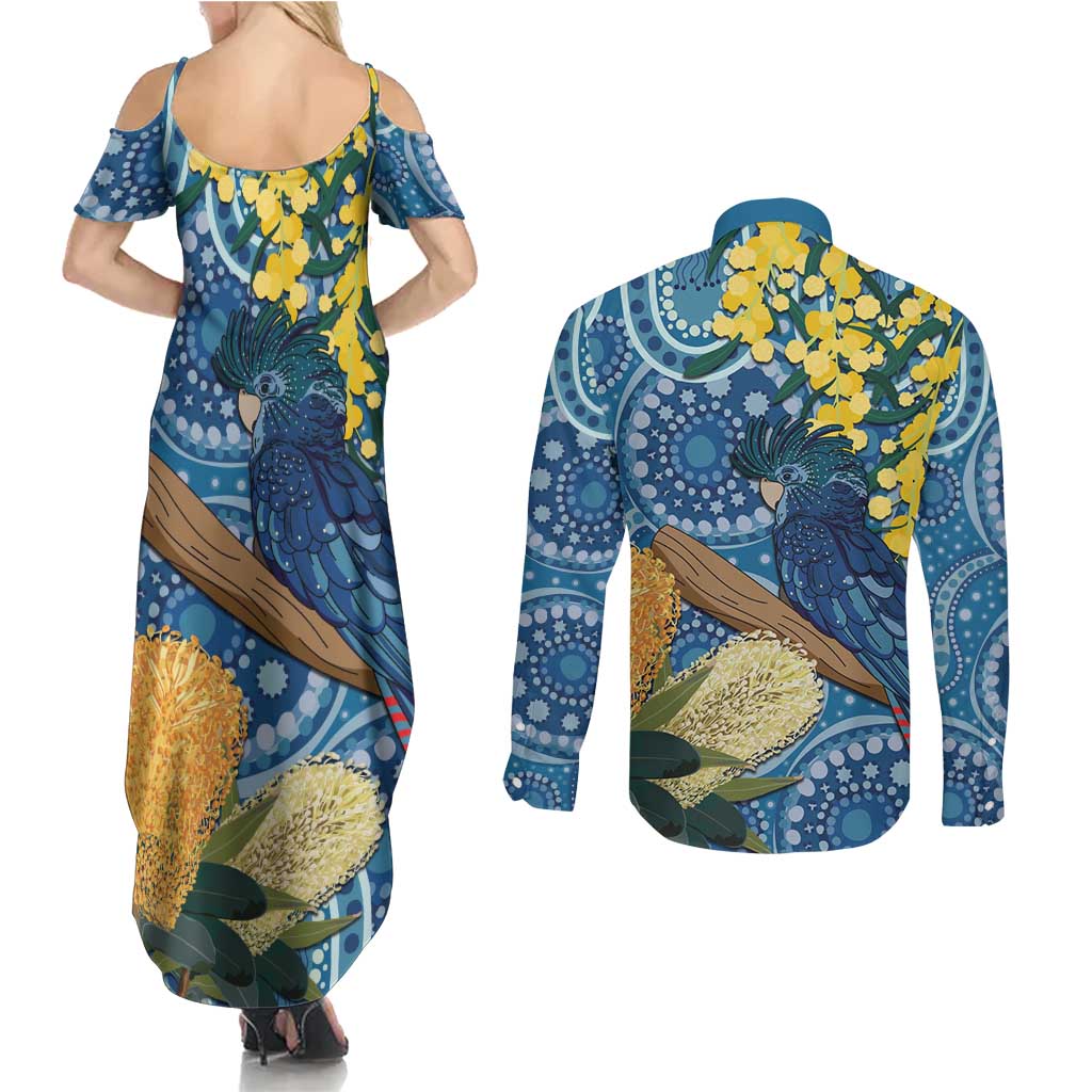Black Cockatoo Australia Aboriginal Art Couples Matching Summer Maxi Dress and Long Sleeve Button Shirt NAIDOC Week - Nature Lovers