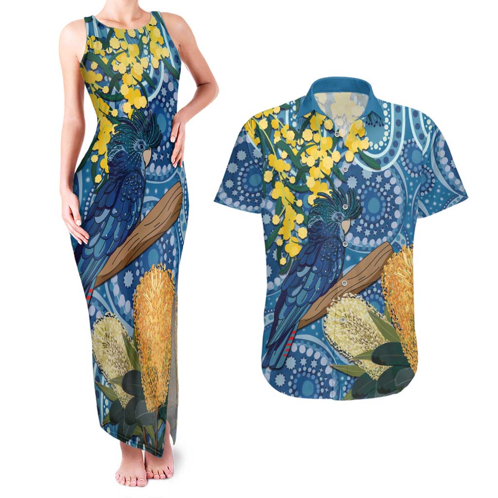 Black Cockatoo Australia Aboriginal Art Couples Matching Tank Maxi Dress and Hawaiian Shirt NAIDOC Week - Nature Lovers