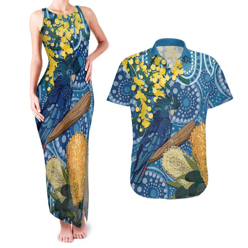 Black Cockatoo Australia Aboriginal Art Couples Matching Tank Maxi Dress and Hawaiian Shirt NAIDOC Week - Nature Lovers