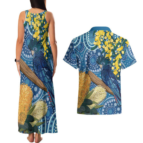 Black Cockatoo Australia Aboriginal Art Couples Matching Tank Maxi Dress and Hawaiian Shirt NAIDOC Week - Nature Lovers