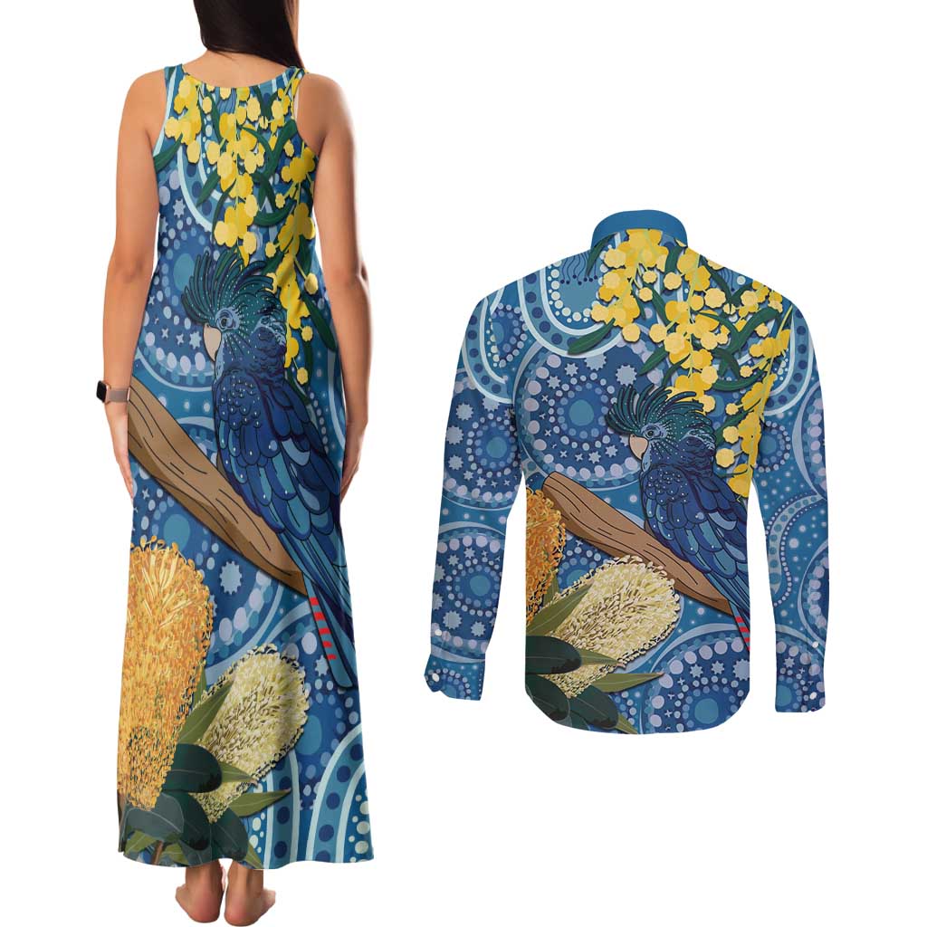Black Cockatoo Australia Aboriginal Art Couples Matching Tank Maxi Dress and Long Sleeve Button Shirt NAIDOC Week - Nature Lovers
