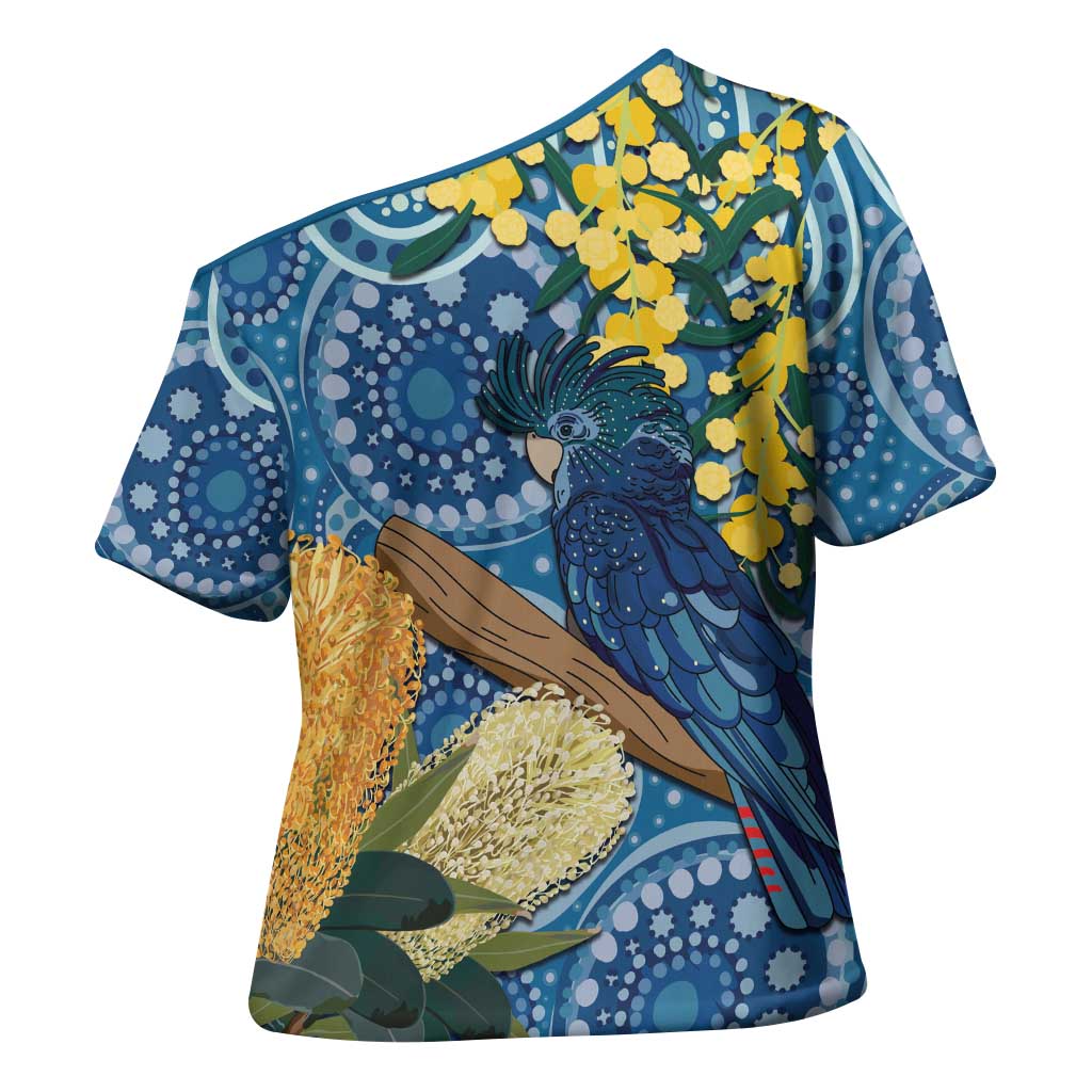 Black Cockatoo Australia Aboriginal Art Cross Shoulder Shirt NAIDOC Week - Nature Lovers