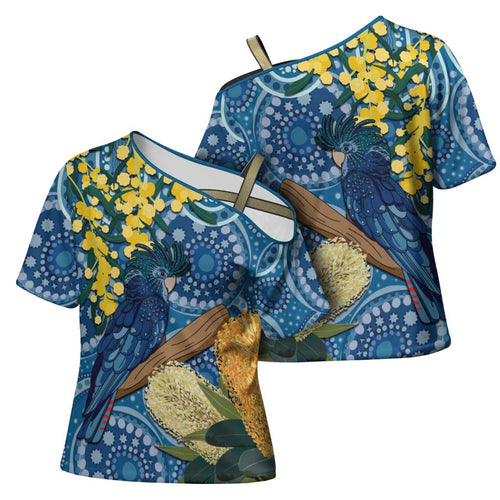Black Cockatoo Australia Aboriginal Art Cross Shoulder Shirt NAIDOC Week - Nature Lovers
