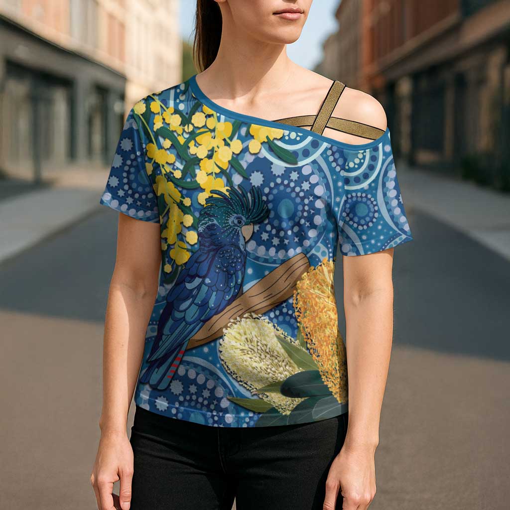Black Cockatoo Australia Aboriginal Art Cross Shoulder Shirt NAIDOC Week - Nature Lovers