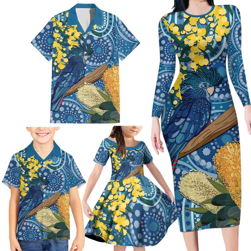Black Cockatoo Australia Aboriginal Art Family Matching Long Sleeve Bodycon Dress and Hawaiian Shirt NAIDOC Week - Nature Lovers