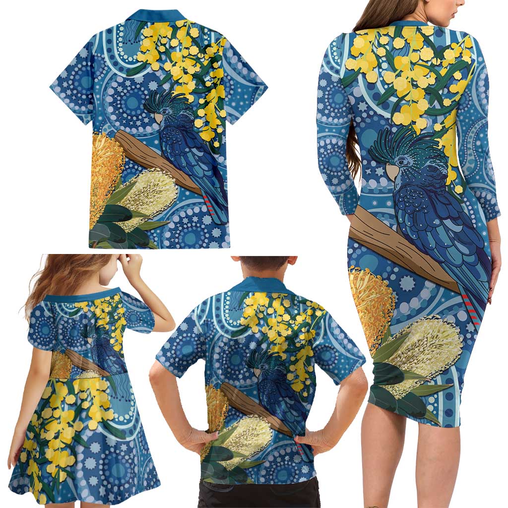 Black Cockatoo Australia Aboriginal Art Family Matching Long Sleeve Bodycon Dress and Hawaiian Shirt NAIDOC Week - Nature Lovers