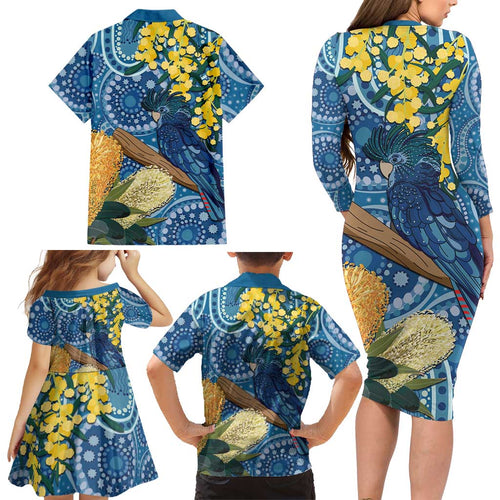 Black Cockatoo Australia Aboriginal Art Family Matching Long Sleeve Bodycon Dress and Hawaiian Shirt NAIDOC Week - Nature Lovers