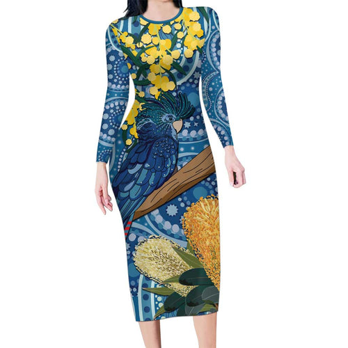 Black Cockatoo Australia Aboriginal Art Family Matching Long Sleeve Bodycon Dress and Hawaiian Shirt NAIDOC Week - Nature Lovers