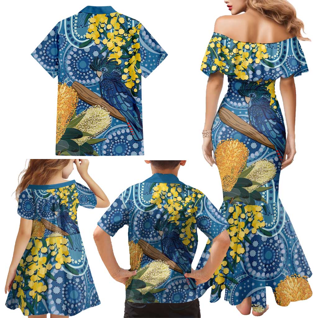Black Cockatoo Australia Aboriginal Art Family Matching Mermaid Dress and Hawaiian Shirt NAIDOC Week - Nature Lovers
