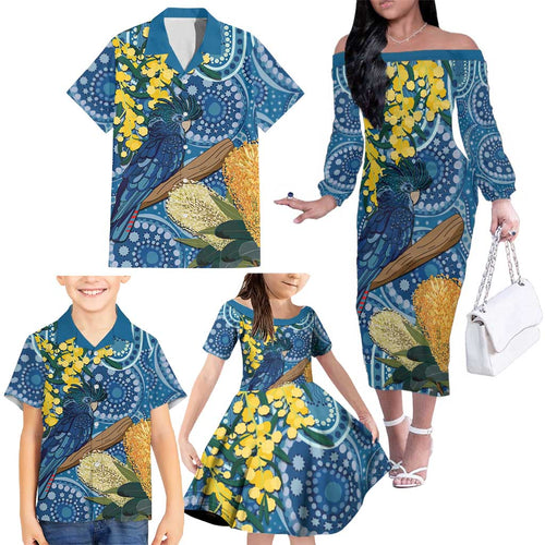 Black Cockatoo Australia Aboriginal Art Family Matching Off The Shoulder Long Sleeve Dress and Hawaiian Shirt NAIDOC Week - Nature Lovers