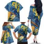 Black Cockatoo Australia Aboriginal Art Family Matching Off The Shoulder Long Sleeve Dress and Hawaiian Shirt NAIDOC Week - Nature Lovers