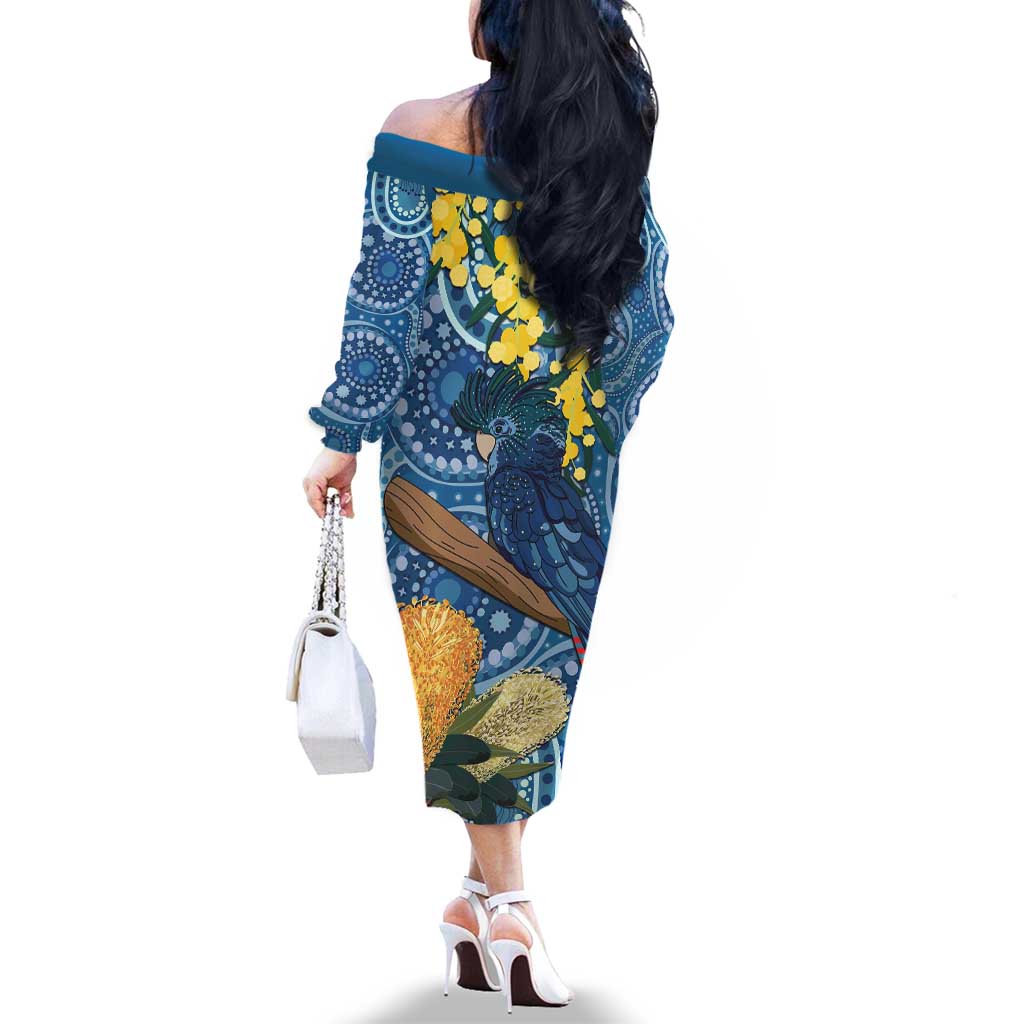 Black Cockatoo Australia Aboriginal Art Family Matching Off The Shoulder Long Sleeve Dress and Hawaiian Shirt NAIDOC Week - Nature Lovers
