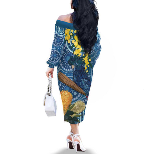 Black Cockatoo Australia Aboriginal Art Family Matching Off The Shoulder Long Sleeve Dress and Hawaiian Shirt NAIDOC Week - Nature Lovers