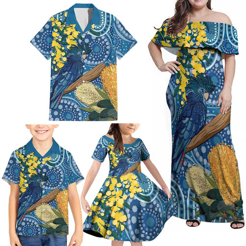 Black Cockatoo Australia Aboriginal Art Family Matching Off Shoulder Maxi Dress and Hawaiian Shirt NAIDOC Week - Nature Lovers