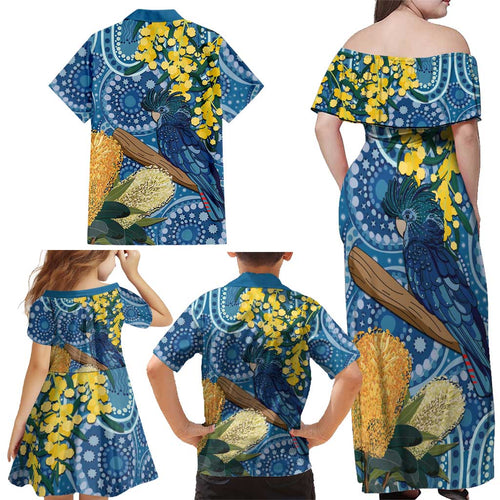 Black Cockatoo Australia Aboriginal Art Family Matching Off Shoulder Maxi Dress and Hawaiian Shirt NAIDOC Week - Nature Lovers