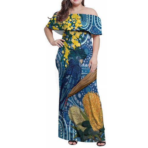 Black Cockatoo Australia Aboriginal Art Family Matching Off Shoulder Maxi Dress and Hawaiian Shirt NAIDOC Week - Nature Lovers