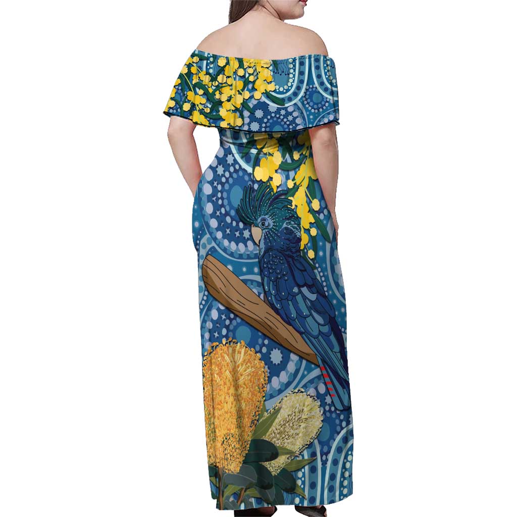 Black Cockatoo Australia Aboriginal Art Family Matching Off Shoulder Maxi Dress and Hawaiian Shirt NAIDOC Week - Nature Lovers