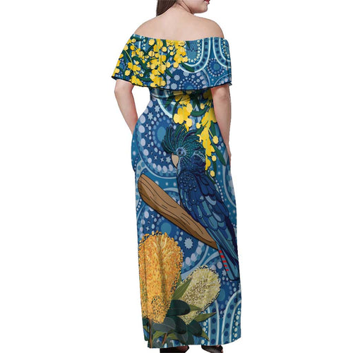 Black Cockatoo Australia Aboriginal Art Family Matching Off Shoulder Maxi Dress and Hawaiian Shirt NAIDOC Week - Nature Lovers