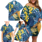 Black Cockatoo Australia Aboriginal Art Family Matching Off Shoulder Short Dress and Hawaiian Shirt NAIDOC Week - Nature Lovers