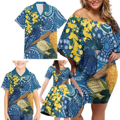 Black Cockatoo Australia Aboriginal Art Family Matching Off Shoulder Short Dress and Hawaiian Shirt NAIDOC Week - Nature Lovers