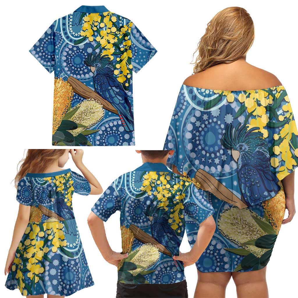Black Cockatoo Australia Aboriginal Art Family Matching Off Shoulder Short Dress and Hawaiian Shirt NAIDOC Week - Nature Lovers