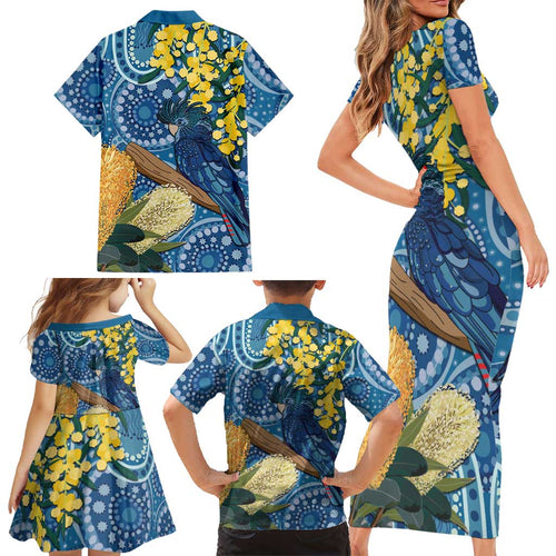 Black Cockatoo Australia Aboriginal Art Family Matching Short Sleeve Bodycon Dress and Hawaiian Shirt NAIDOC Week - Nature Lovers