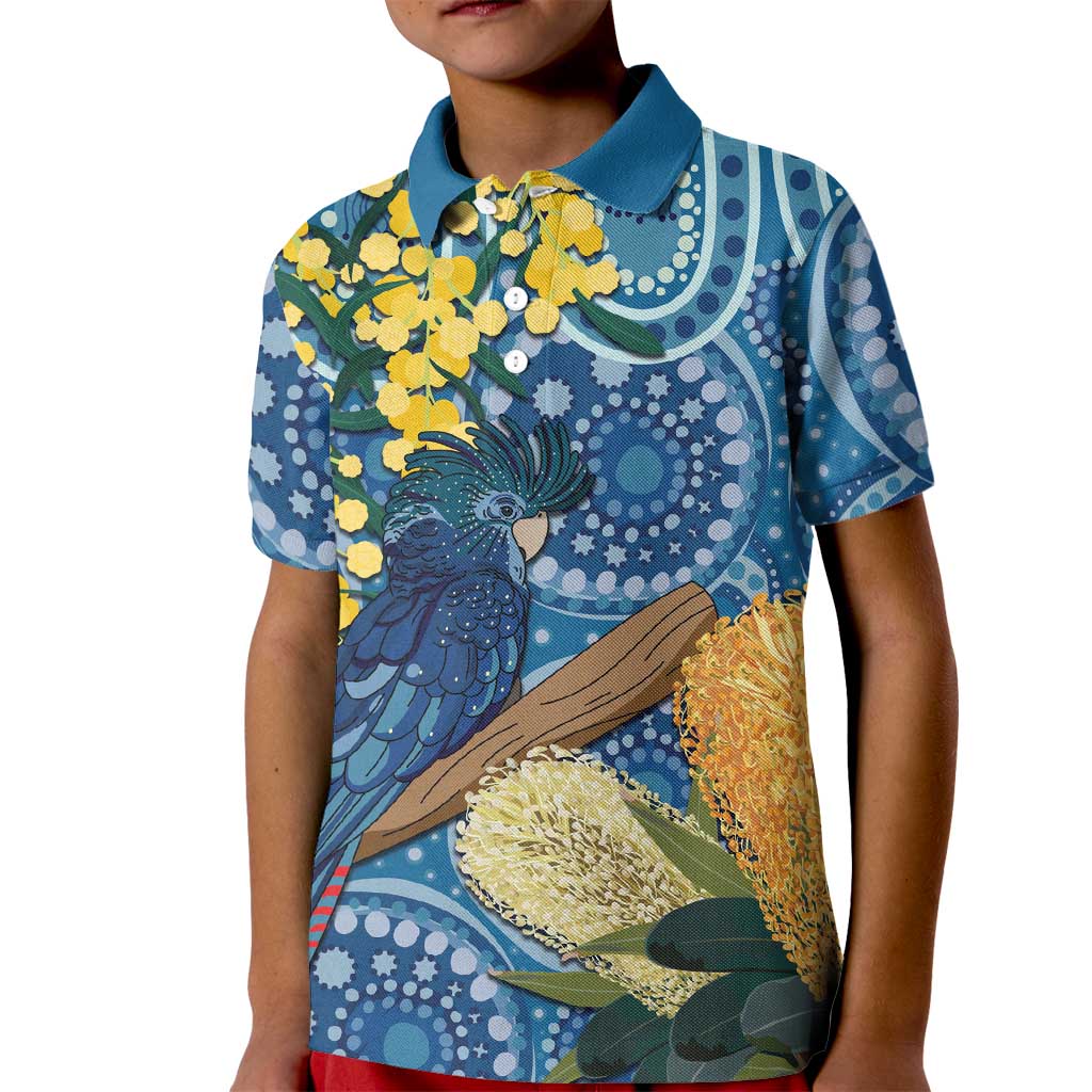 Black Cockatoo Australia Aboriginal Art Kid Polo Shirt NAIDOC Week - Nature Lovers