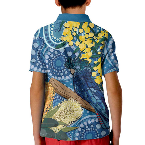 Black Cockatoo Australia Aboriginal Art Kid Polo Shirt NAIDOC Week - Nature Lovers