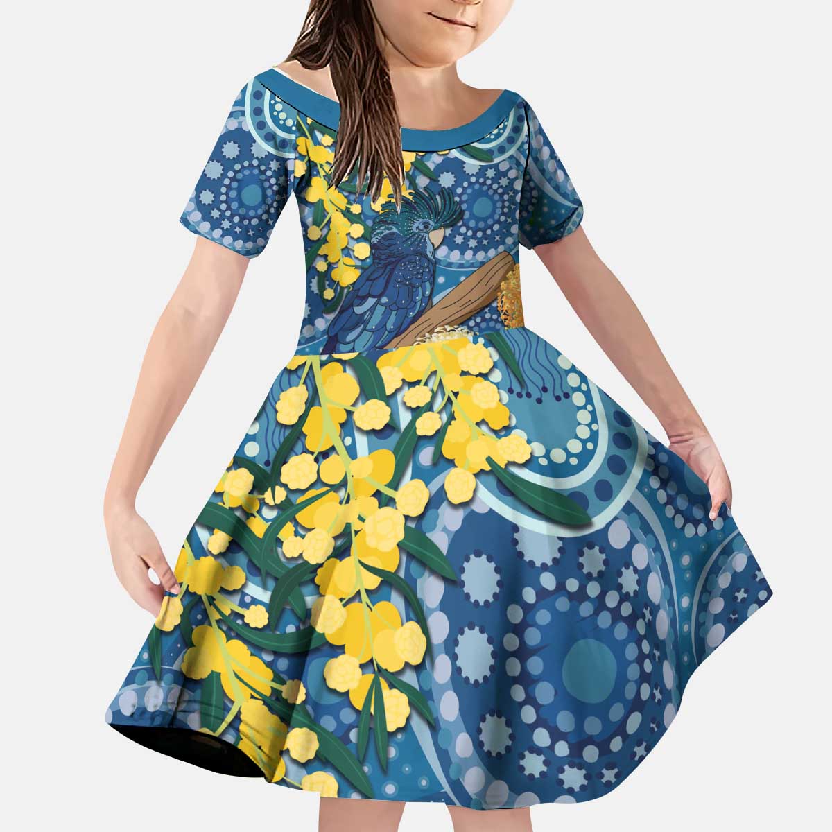 Black Cockatoo Australia Aboriginal Art Kid Short Sleeve Dress NAIDOC Week - Nature Lovers