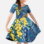 Black Cockatoo Australia Aboriginal Art Kid Short Sleeve Dress NAIDOC Week - Nature Lovers