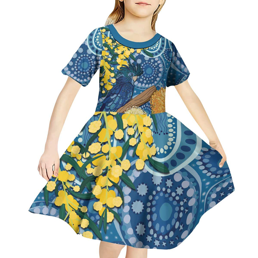 Black Cockatoo Australia Aboriginal Art Kid Short Sleeve Dress NAIDOC Week - Nature Lovers