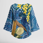 Black Cockatoo Australia Aboriginal Art Kimono Sleeve Blouse NAIDOC Week - Nature Lovers
