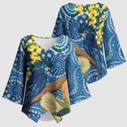 Black Cockatoo Australia Aboriginal Art Kimono Sleeve Blouse NAIDOC Week - Nature Lovers