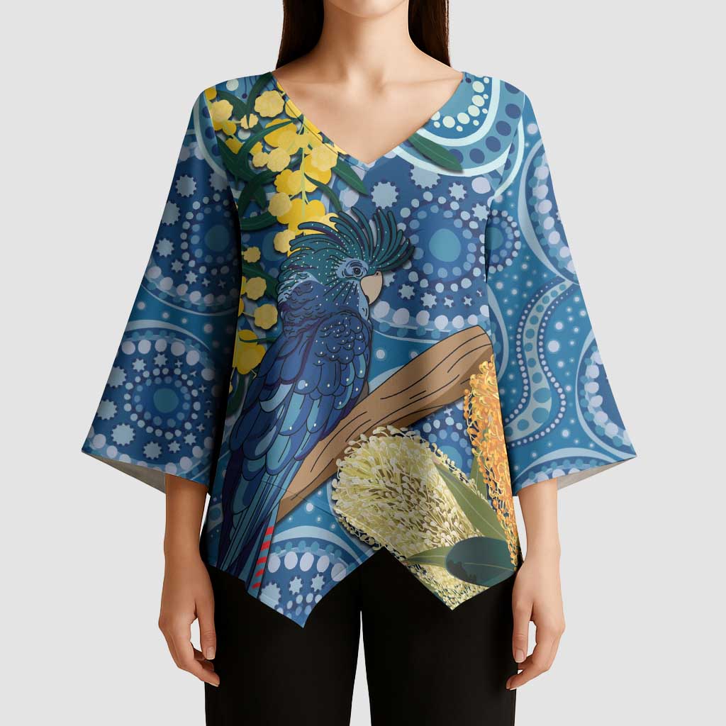 Black Cockatoo Australia Aboriginal Art Kimono Sleeve Blouse NAIDOC Week - Nature Lovers