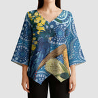 Black Cockatoo Australia Aboriginal Art Kimono Sleeve Blouse NAIDOC Week - Nature Lovers